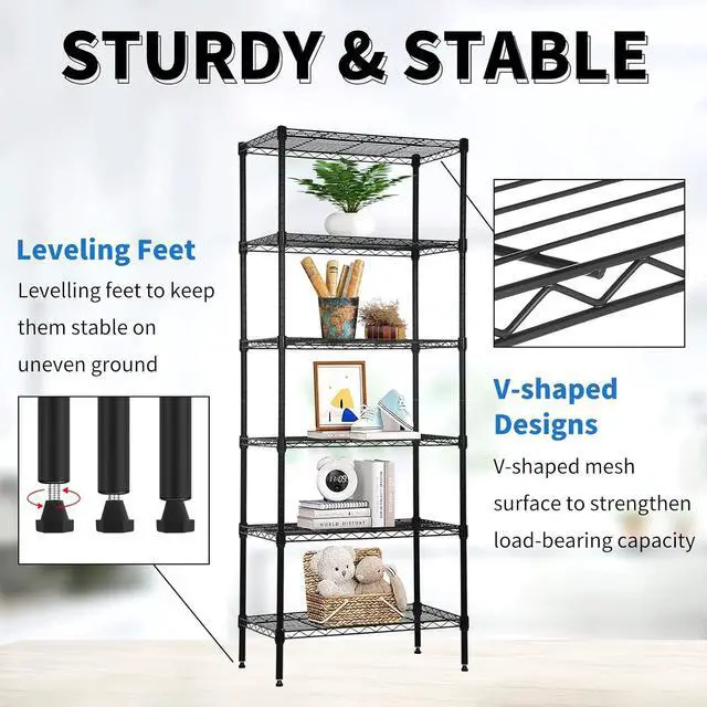 Alt view image 6 of 6 - 6 Tier Storage Shelves Rack, Adjustable Wire Shelving 23 x 13 x 59