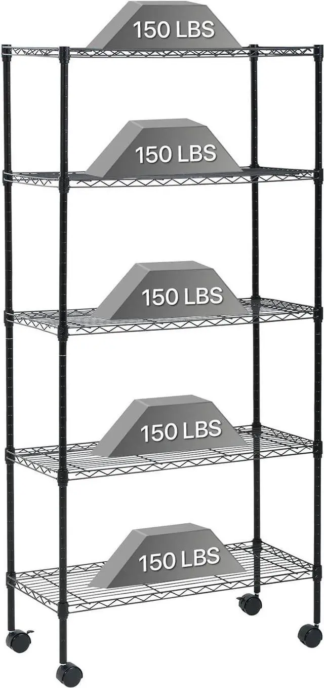 Main image of Dkelincs Wire Shelving Unit 30''L×14''W×60''H NSF Metal Storage Shelves 5 Tier Height Adjustable Wire Shelf with 4 Wheels for Kitchen Office Pantry Bathroom Garage, Black