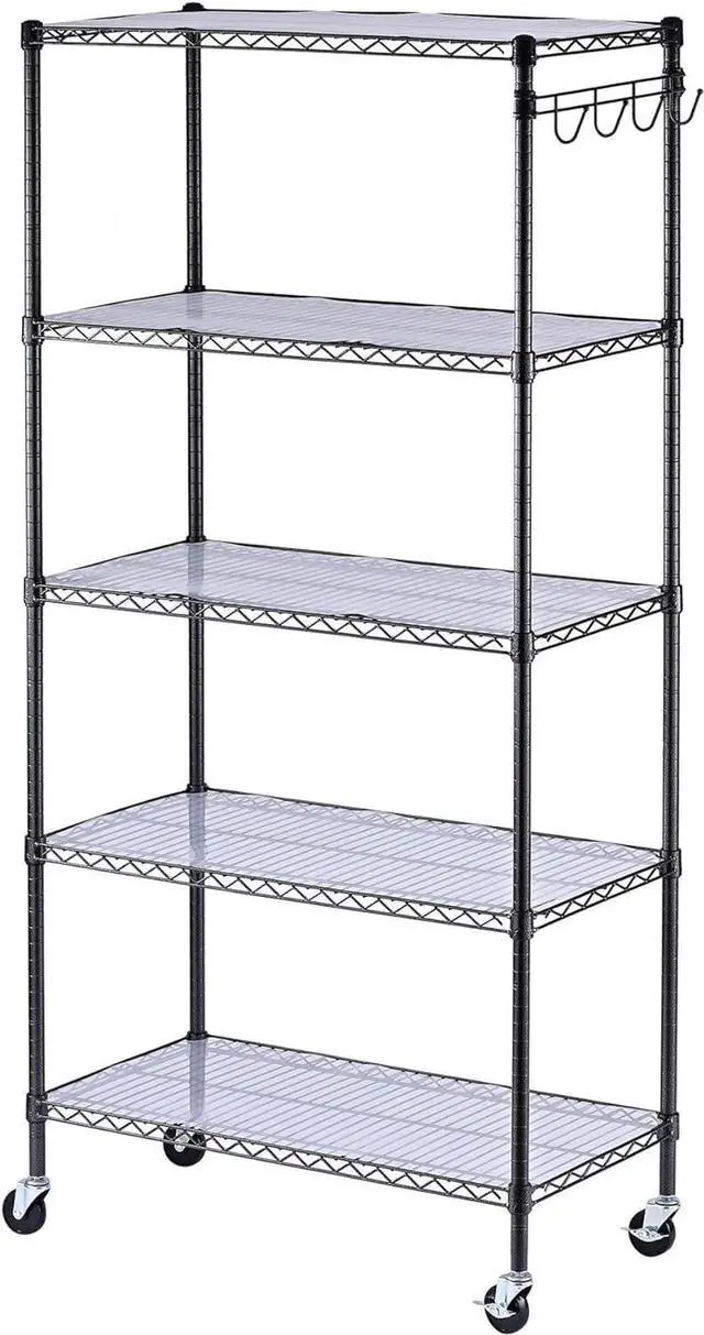 Main image of Alera 5-Shelf Wire Shelving Kit with Casters and Shelf Liners, 36w X 18d X 72h, Black Anthracite
