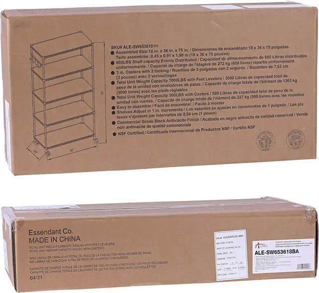 Alt view image 7 of 7 - Alera 5-Shelf Wire Shelving Kit with Casters and Shelf Liners, 36w X 18d X 72h, Black Anthracite