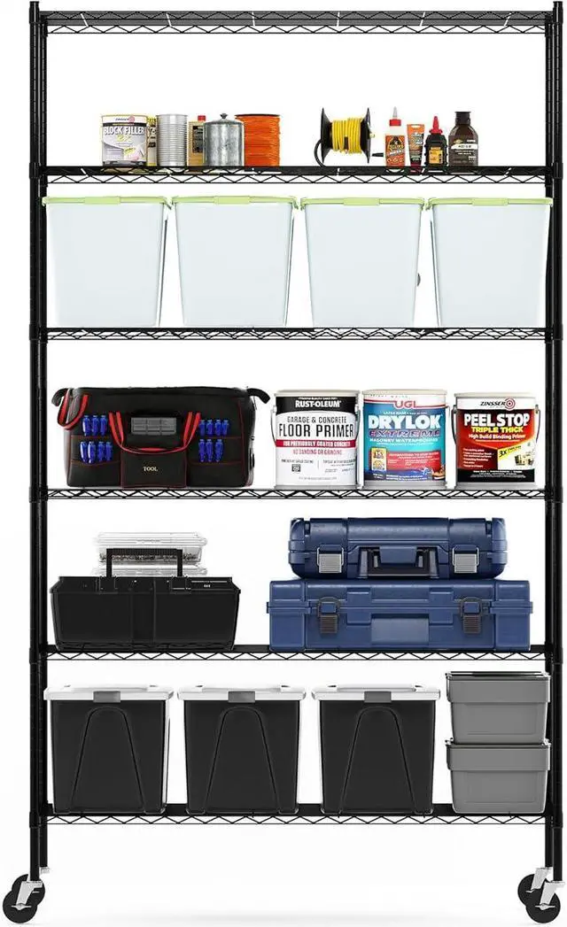 Alt view image 3 of 6 - Furinno Wayar Metal Storage Shelf Rack, 6 Tiers, 48-Inch Taller, Black
