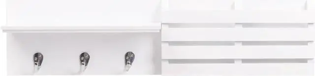 Main image of Kiera Grace Sydney Floating Shelf, Modern Wall Mounted Shelf with 3 Metal Hooks and Mail Holder for Home, Office, 24", White, 1Pack