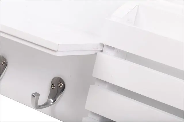 Alt view image 4 of 7 - Kiera Grace Sydney Floating Shelf, Modern Wall Mounted Shelf with 3 Metal Hooks and Mail Holder for Home, Office, 24", White, 1Pack