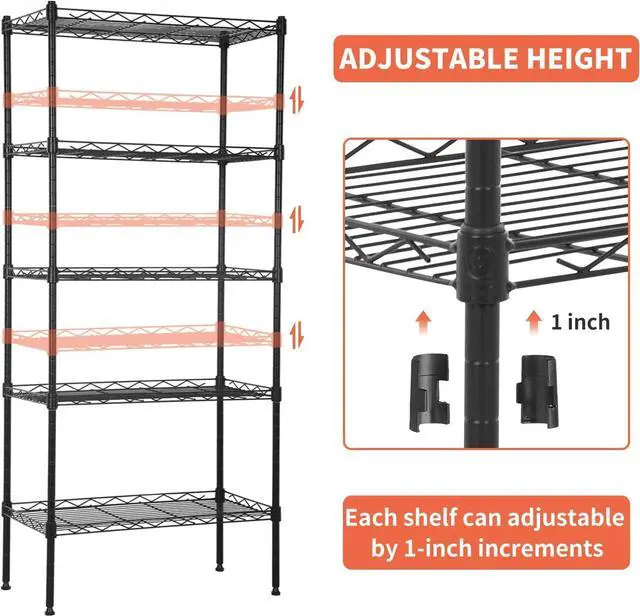 Alt view image 4 of 7 - 5 Tier Storage Shelves, Adjustable Wire Shelf Rack 21.5 x 11.6 x 47.6