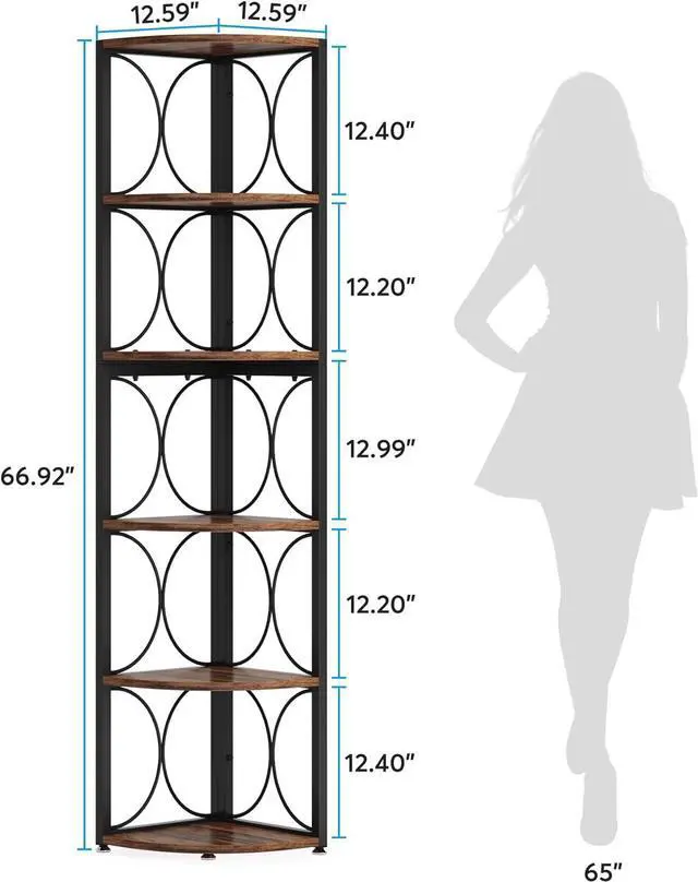 Alt view image 2 of 7 - Tribesigns 67 inch Tall Corner Shelf, 6 Tier Rustic Corner Bookshelf Bookcase Storage Rack Standing Shelving Unit for Living Room, Small Space