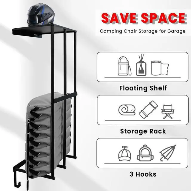 Alt view image 4 of 7 - Camping Chair Storage Wall Mount Metal Rack for Garage Organization