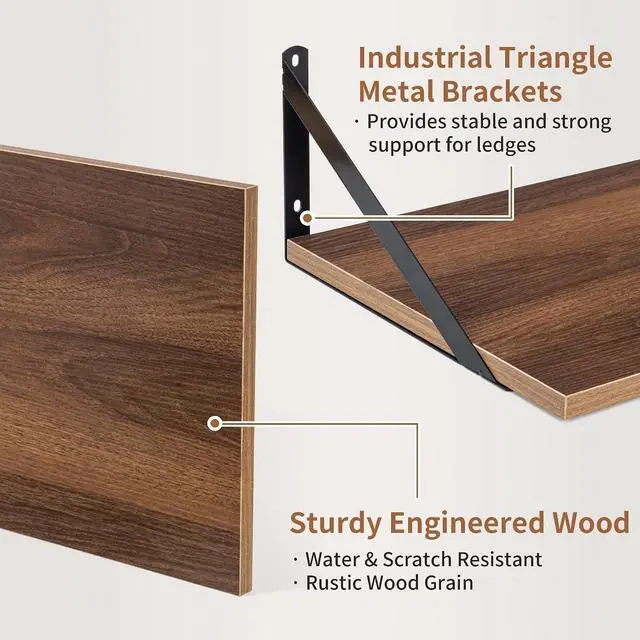 Alt view image 4 of 7 - Axeman Deep Floating Shelves - 16 Inch Wide x 12 Inch Deep Walnut Wall Shelves Set of 2 - Rustic Wide Wood Wall Mounted Shelves for Room Decor & Storage