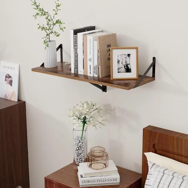 Alt view image 7 of 7 - Axeman Deep Floating Shelves - 16 Inch Wide x 12 Inch Deep Walnut Wall Shelves Set of 2 - Rustic Wide Wood Wall Mounted Shelves for Room Decor & Storage