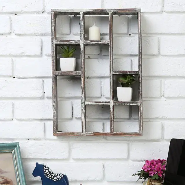 Alt view image 6 of 6 - MyGift 9 Compartment Wood Shadow Box Display Shelf, Rustic Curio Case