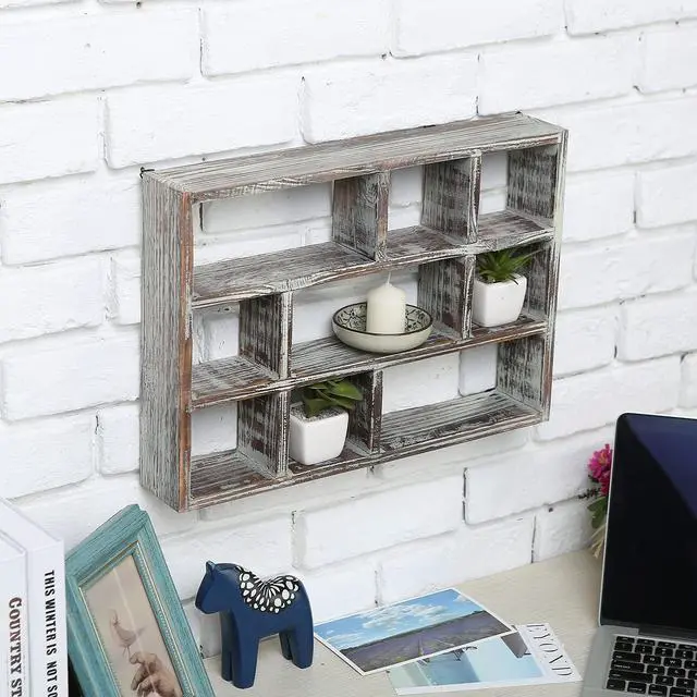Alt view image 2 of 6 - MyGift 9 Compartment Wood Shadow Box Display Shelf, Rustic Curio Case