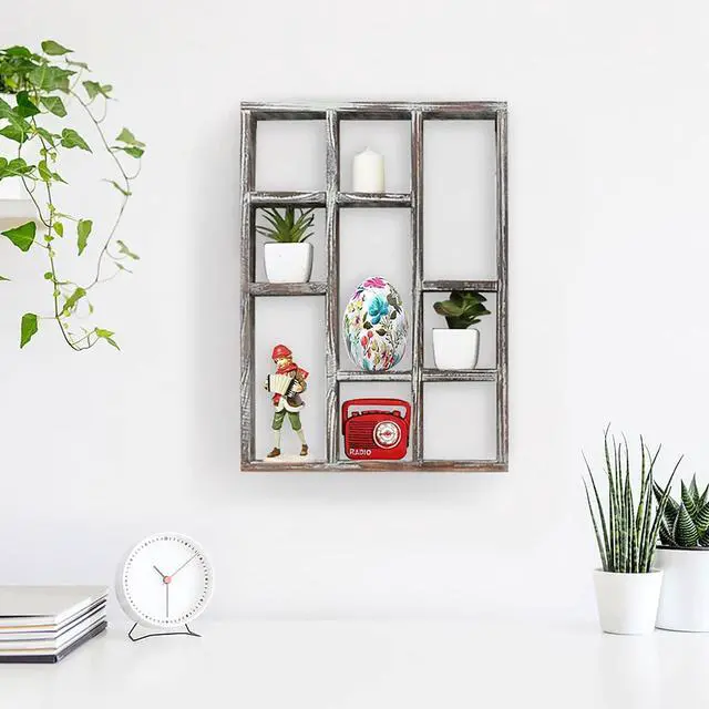 Alt view image 4 of 6 - MyGift 9 Compartment Wood Shadow Box Display Shelf, Rustic Curio Case