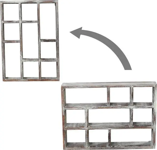 Alt view image 5 of 6 - MyGift 9 Compartment Wood Shadow Box Display Shelf, Rustic Curio Case