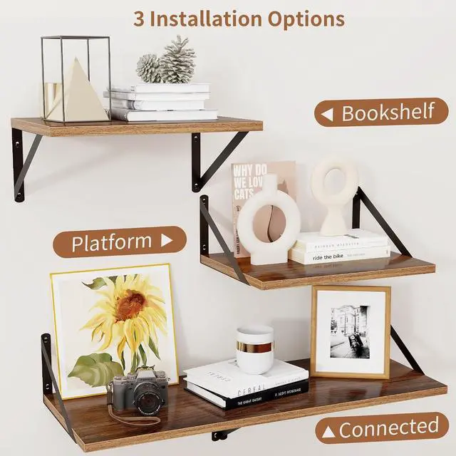 Alt view image 5 of 7 - Axeman Deep Floating Shelves - 16 Inch Wide x 12 Inch Deep Walnut Wall Shelves Set of 2 - Rustic Wide Wood Wall Mounted Shelves for Room Decor & Storage