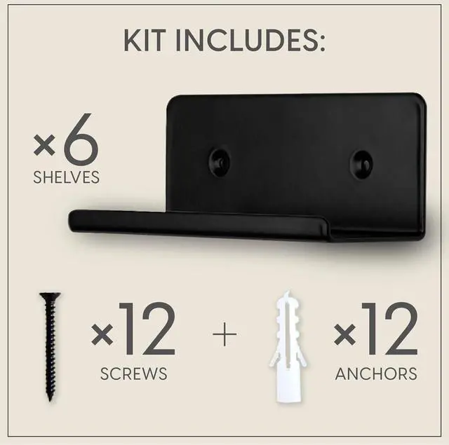 Alt view image 4 of 5 - Vinyl Record Display Shelf - Set of 6 Wall Mounted Holders for Floating Record Display