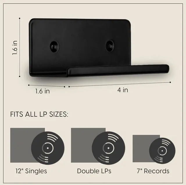 Alt view image 5 of 5 - Vinyl Record Display Shelf - Set of 6 Wall Mounted Holders for Floating Record Display