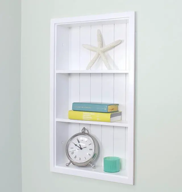Main image of 14x24 Sloane Recessed Wall Niche Medicine Cabinet Replacement, in The Wall Bathroom Cabinet Insert Shelf/Shelves, Made in North America, Real Wood, NO MDF, White Beadboard Back