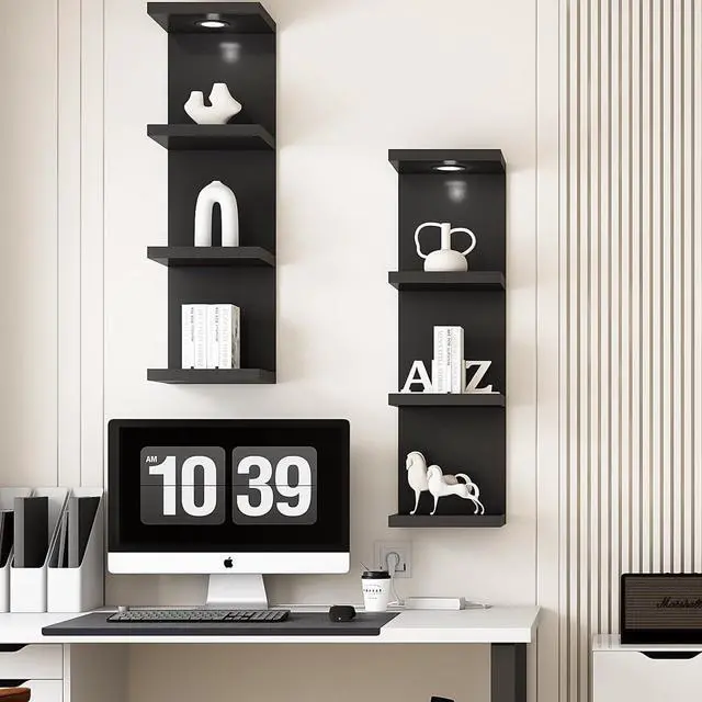 Alt view image 2 of 7 - LitaEther Versatile 4 Tier Wall Shelf Unit,Black Lack Wall Shelf,Display Floating Shelf with LED Remote Control Light