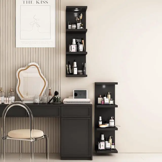Alt view image 6 of 7 - LitaEther Versatile 4 Tier Wall Shelf Unit,Black Lack Wall Shelf,Display Floating Shelf with LED Remote Control Light