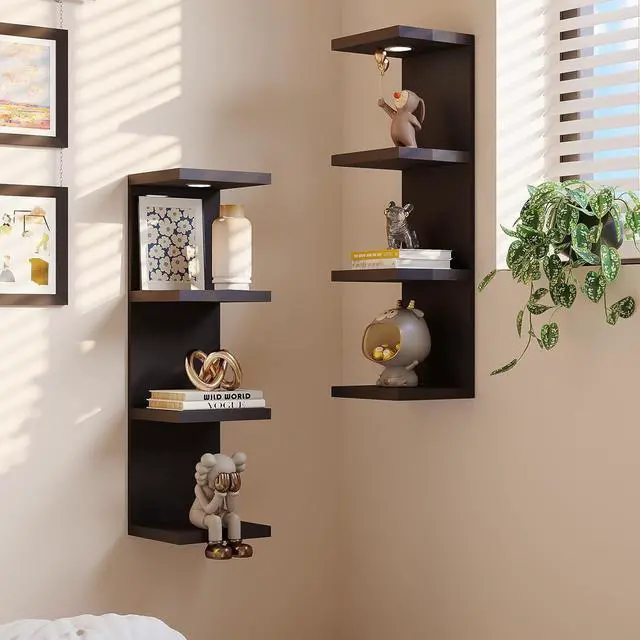 Alt view image 7 of 7 - LitaEther Versatile 4 Tier Wall Shelf Unit,Black Lack Wall Shelf,Display Floating Shelf with LED Remote Control Light