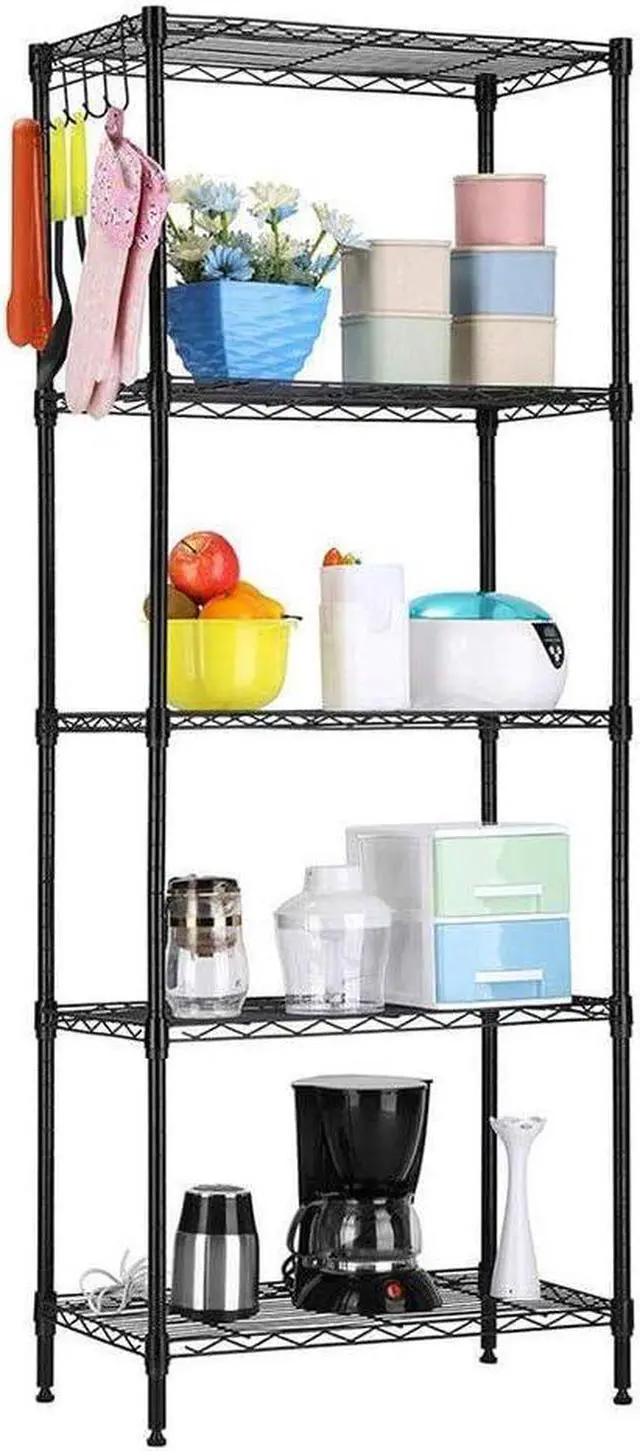 Main image of MACRO GLOBE 5-Tier Changeable Assembly Carbon Steel Standing Shelf Units,Wire Shelving Unit for Pantry,Home,Kitchen,Garage,Size 22" x 12" x60"(Black)