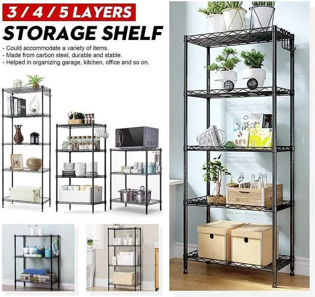 Alt view image 3 of 5 - MACRO GLOBE 5-Tier Changeable Assembly Carbon Steel Standing Shelf Units,Wire Shelving Unit for Pantry,Home,Kitchen,Garage,Size 22" x 12" x60"(Black)