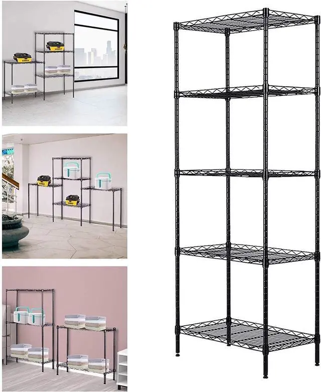 Alt view image 2 of 5 - MACRO GLOBE 5-Tier Changeable Assembly Carbon Steel Standing Shelf Units,Wire Shelving Unit for Pantry,Home,Kitchen,Garage,Size 22" x 12" x60"(Black)