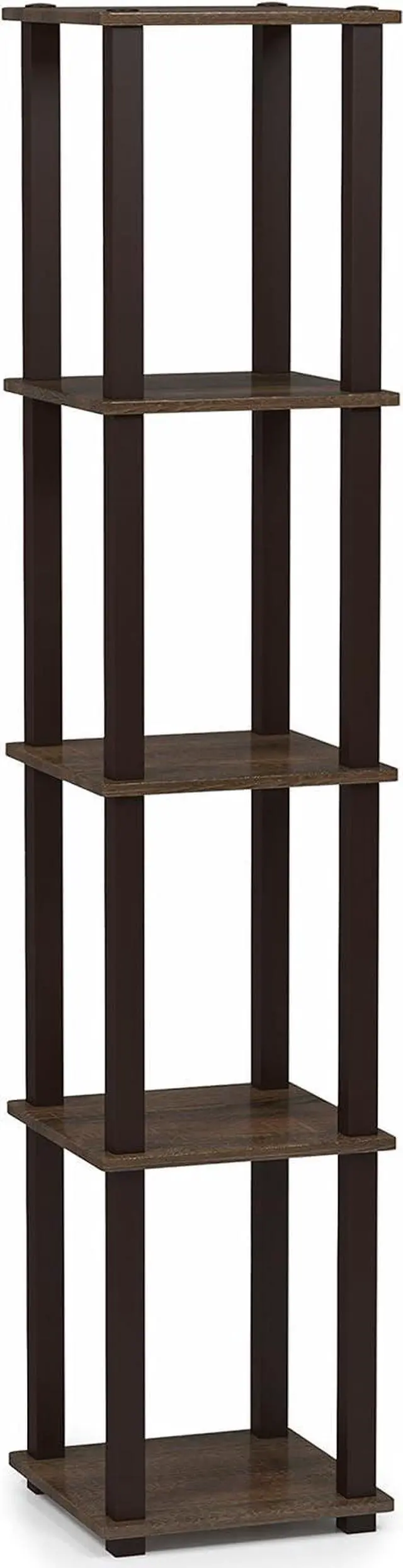 Main image of FURINNO Turn-S-Tube 5-Tier Corner Square Rack Display Shelf, Walnut/Brown