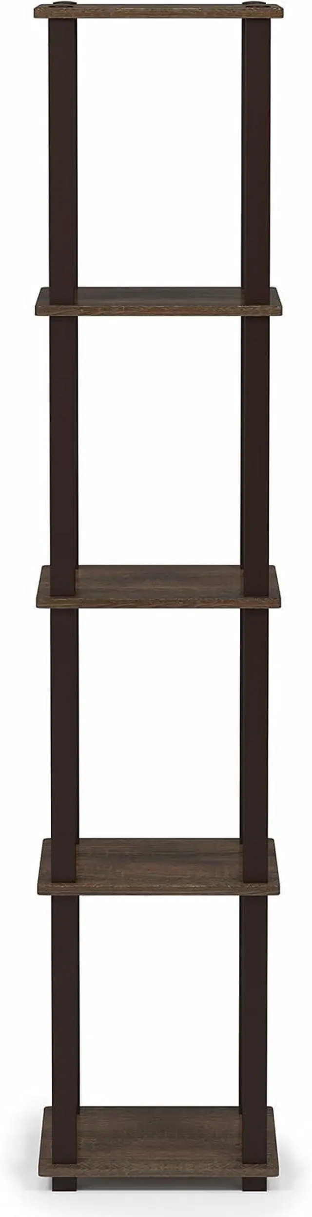 Alt view image 4 of 6 - FURINNO Turn-S-Tube 5-Tier Corner Square Rack Display Shelf, Walnut/Brown