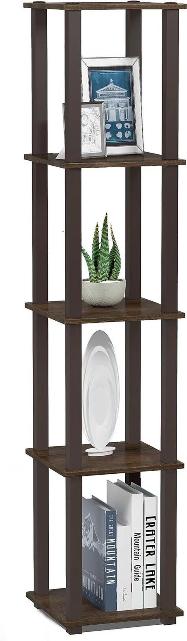 Alt view image 5 of 6 - FURINNO Turn-S-Tube 5-Tier Corner Square Rack Display Shelf, Walnut/Brown
