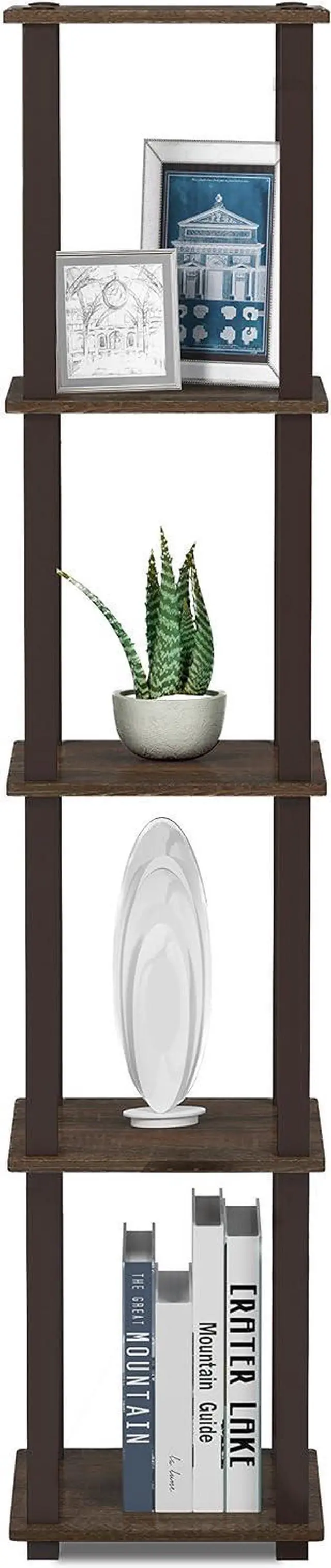 Alt view image 6 of 6 - FURINNO Turn-S-Tube 5-Tier Corner Square Rack Display Shelf, Walnut/Brown