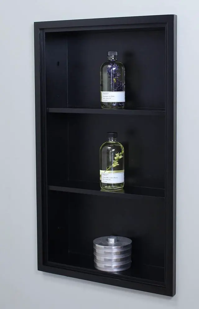 Main image of 14x24 Sloane Recessed Wall Niche Medicine Cabinet Replacement, in The Wall Bathroom Cabinet Insert Shelf/Shelves, Made in North America, Real Wood, NO MDF, Black Plain Back