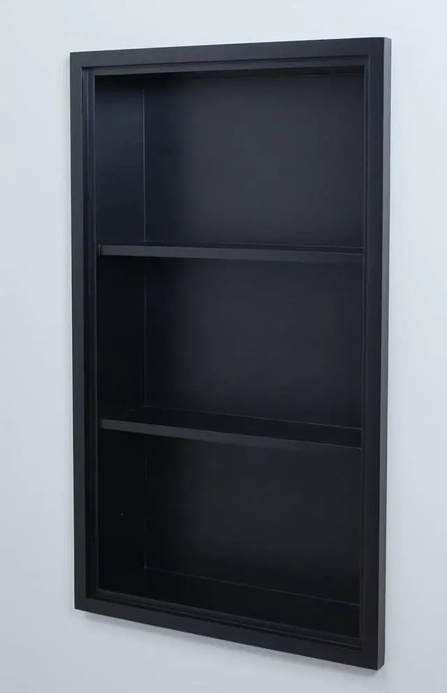 Alt view image 2 of 4 - 14x24 Sloane Recessed Wall Niche Medicine Cabinet Replacement, in The Wall Bathroom Cabinet Insert Shelf/Shelves, Made in North America, Real Wood, NO MDF, Black Plain Back