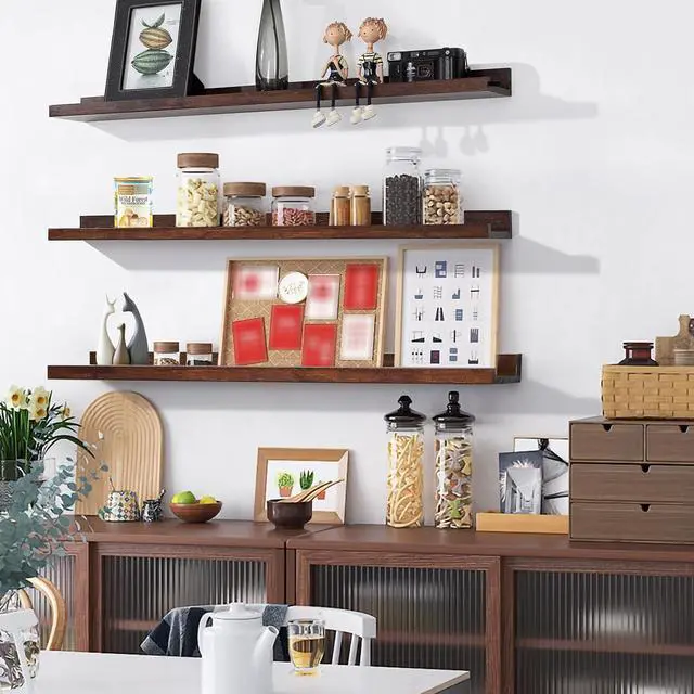 Alt view image 2 of 7 - AZSKY Floating Shelves Wall Mount Deep Walnut for Wall Storage 36 Inch Rustic Picture Photo Ledge Shelf with Lip Nursery Book Shelves for Kids Room Bedroom Bathroom Living Room Kitchen Decor Set of 3