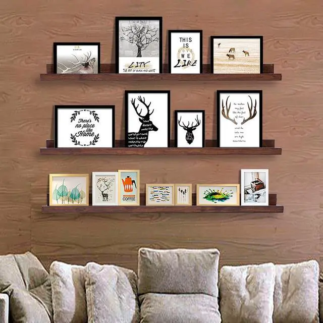 Alt view image 5 of 7 - AZSKY Floating Shelves Wall Mount Deep Walnut for Wall Storage 36 Inch Rustic Picture Photo Ledge Shelf with Lip Nursery Book Shelves for Kids Room Bedroom Bathroom Living Room Kitchen Decor Set of 3