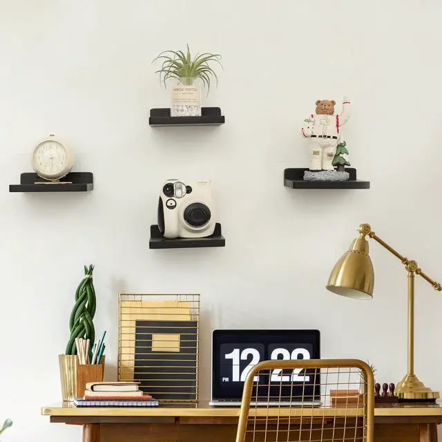 Alt view image 2 of 7 - Small Floating Shelf, 5x6 Inch Display Ledges for Wall,Mini Shelves,Rustic Wood Shelf for Bedroom Living Room Bathroom Kitchen (6, Black)