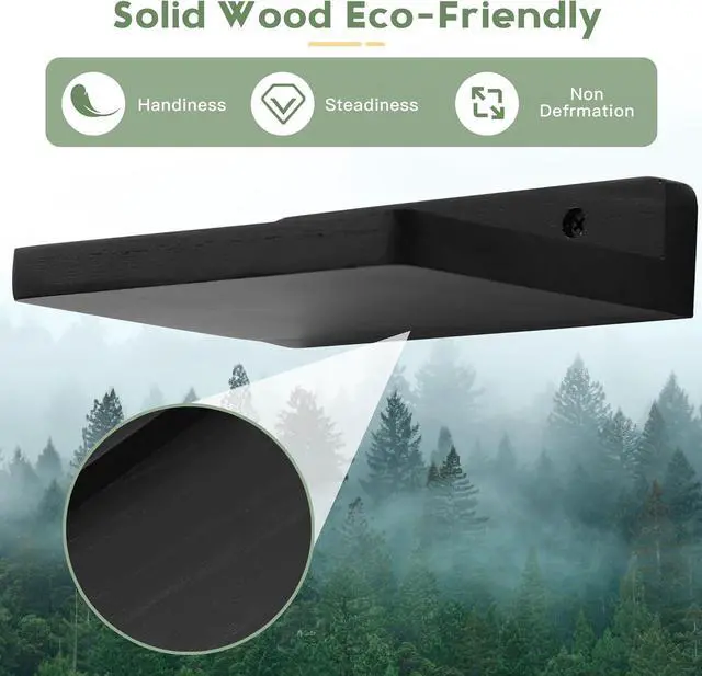 Alt view image 4 of 7 - Small Floating Shelf, 5x6 Inch Display Ledges for Wall,Mini Shelves,Rustic Wood Shelf for Bedroom Living Room Bathroom Kitchen (6, Black)