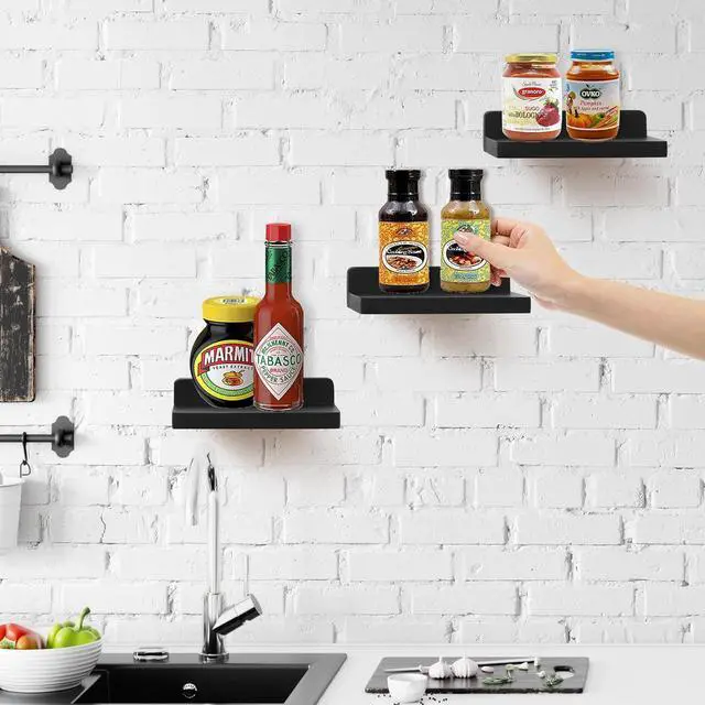 Alt view image 7 of 7 - Small Floating Shelf, 5x6 Inch Display Ledges for Wall,Mini Shelves,Rustic Wood Shelf for Bedroom Living Room Bathroom Kitchen (6, Black)
