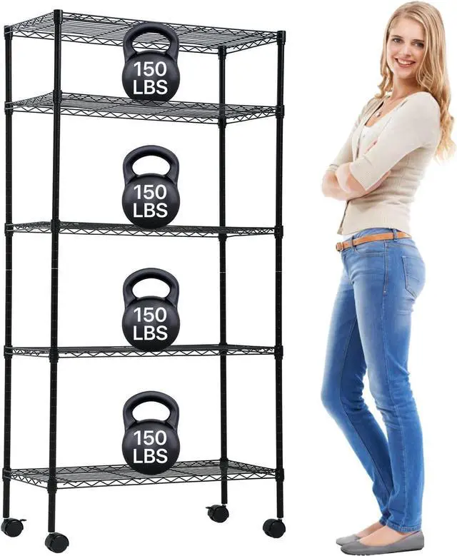Main image of Dkeli 5 Tier Wire Shelving with Wheels, 14"x30"x60" Storage Shelves NSF Heavy Duty Adjustable Utility Rolling Steel Garage Shelving Metal Storage Rack, Black