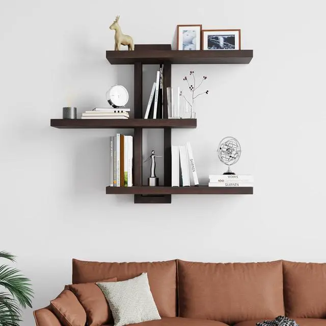 Alt view image 2 of 7 - yaqew Wood Floating Shelves Set of 3, Dark Walnut, 28.35" x 23" x 5.9"