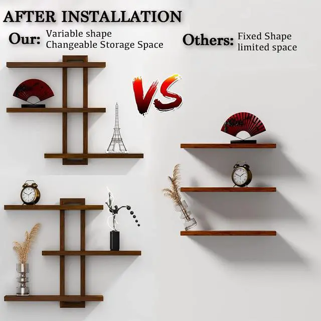 Alt view image 5 of 7 - yaqew Wood Floating Shelves Set of 3, Dark Walnut, 28.35" x 23" x 5.9"