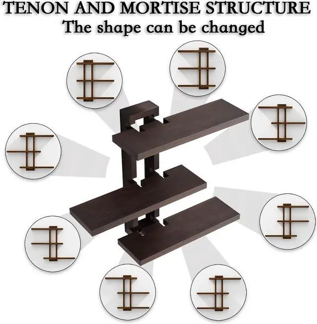 Alt view image 4 of 7 - yaqew Wood Floating Shelves Set of 3, Dark Walnut, 28.35" x 23" x 5.9"