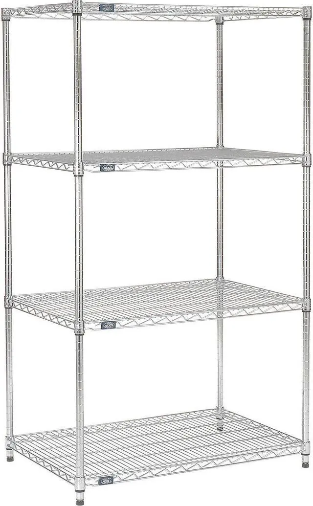 Main image of Nexel 14" x 42" x 63", 4 Tier Adjustable Wire Shelving Unit, NSF Listed Commercial Storage Rack, Chrome Finish, leveling feet