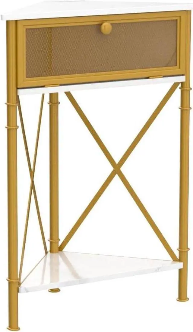 Alt view image 4 of 7 - VECELO Cabinet/Table, 3-Tier Display Shelves with Protection Door, Metal Frame Storage Shelf Organizer for Small Space, Living Room, Kitchen, Bathroom, Set of 1, Gold+Black