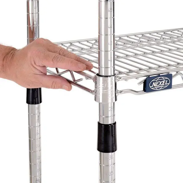 Alt view image 3 of 7 - Nexel 24" x 30" x 63", 4 Tier Adjustable Wire Shelving Unit, NSF Listed Commercial Storage Rack, Chrome Finish, leveling feet