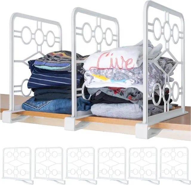 Main image of Shelf Dividers for Closet, Set of 6 White, Tool-Free Easy-Clip