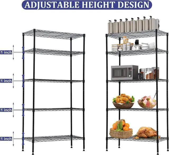 Alt view image 6 of 7 - 5 Tier Storage Shelves, 1250 Lbs Capacity Heavy Duty Wire Shelving Unit, NSF Metal Shelf, Adjustable Storage Rack for Garage Pantry Kitchen Office Laundry- 14" D X 36" L X72 H, Black