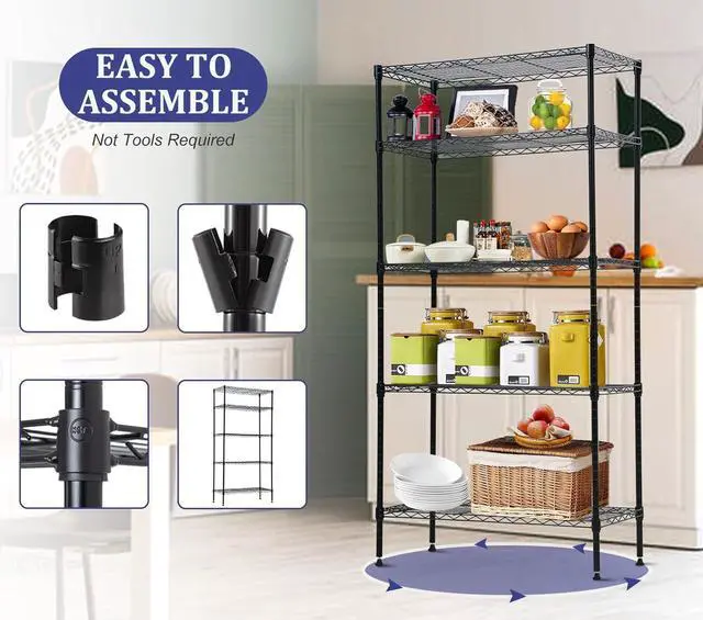 Alt view image 4 of 7 - 5 Tier Storage Shelves, 1250 Lbs Capacity Heavy Duty Wire Shelving Unit, NSF Metal Shelf, Adjustable Storage Rack for Garage Pantry Kitchen Office Laundry- 14" D X 36" L X72 H, Black