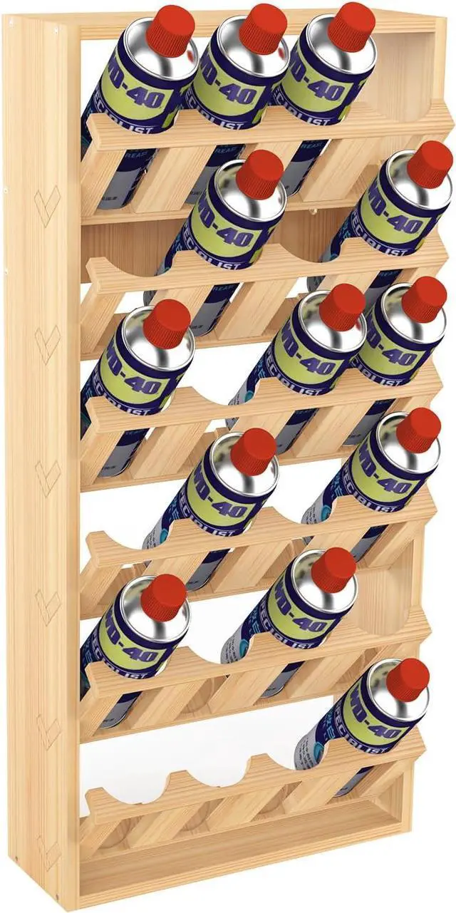 Main image of 6 Tier 24 Can Spray Paint or Lube Can Wall Mount Storage Holder Rack Lube Holder Organization Storage Rack Wood Shelf Case Organizer, 14.2" L x 5" W x 30" H