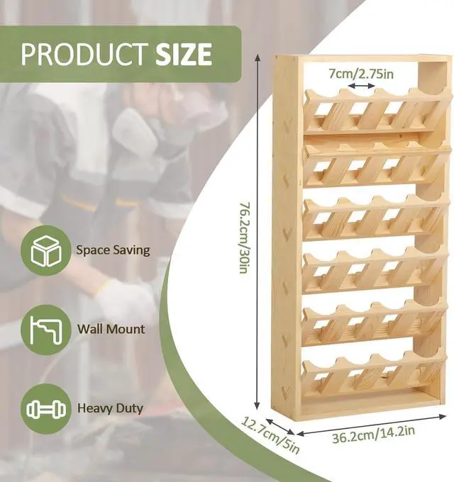 Alt view image 3 of 7 - 6 Tier 24 Can Spray Paint or Lube Can Wall Mount Storage Holder Rack Lube Holder Organization Storage Rack Wood Shelf Case Organizer, 14.2" L x 5" W x 30" H