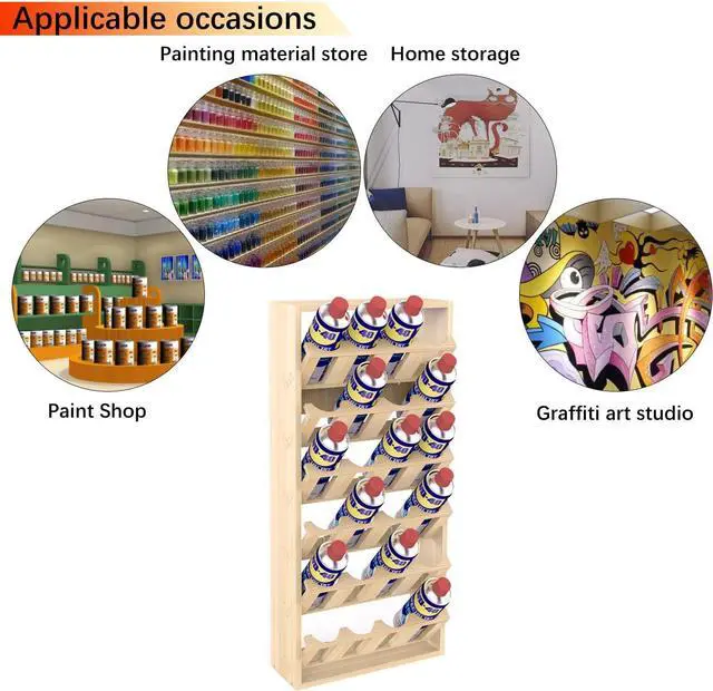 Alt view image 6 of 7 - 6 Tier 24 Can Spray Paint or Lube Can Wall Mount Storage Holder Rack Lube Holder Organization Storage Rack Wood Shelf Case Organizer, 14.2" L x 5" W x 30" H